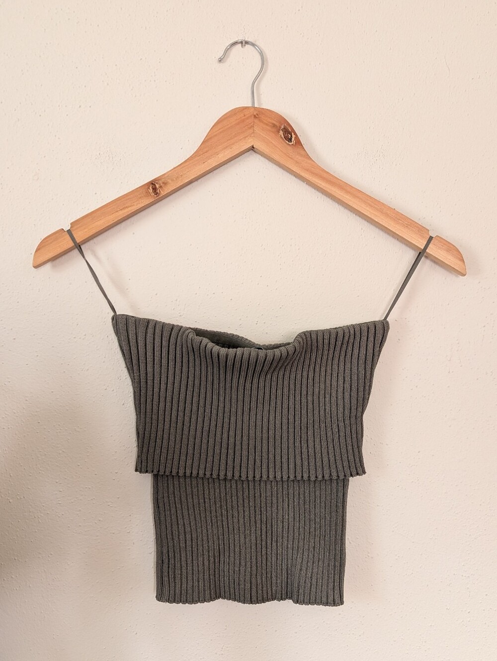 Zara | Ribbed Bandeau Tube Top | Khaki Green - Picture 4 of 7